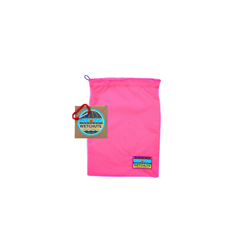 WetChute Classic size is perfect for kids ages 7 and up. This WetChute is made from recycled parachutes and is a bright pink.